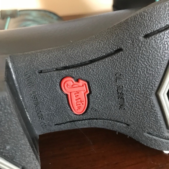 Justin Cowboy silver line Cowgirl Boots Black Blue Stitching EUC - Picture 8 of 9